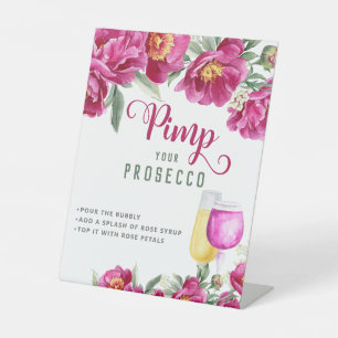 Elegantes rosa Brautparty Pimp Your Prosecco Bar Sockelschild