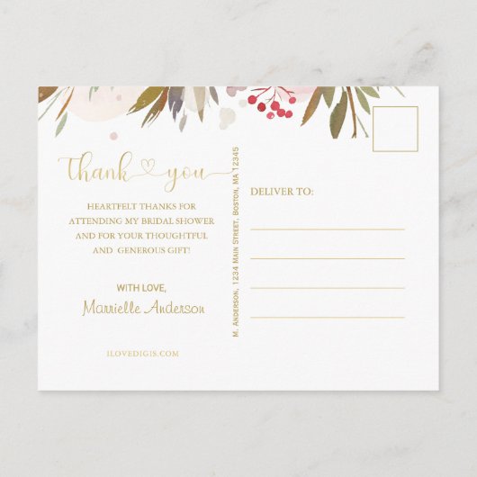 Elegantes Rosa Brautparty Vielen Dank Postkarte (Rückseite)