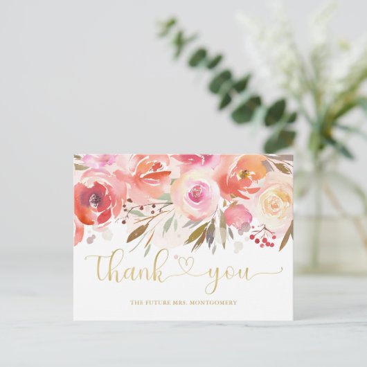 Elegantes Rosa Brautparty Vielen Dank Postkarte (Stehend Vorderseite)