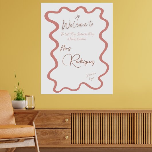 Elegantes rosa Brautparty Willkommenspender Poster (Wohnzimmer 2)