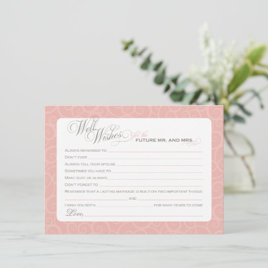 Elegantes Rosa Brautparty wünscht sich Hinweiskarte (Stehend Vorderseite)