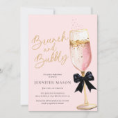 Elegantes Rosa Brunch und Bubbly Brautparty Einladung (Vorderseite)