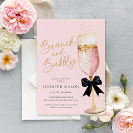 Elegantes Rosa Brunch und Bubbly Brautparty Einladung