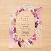 Elegantes Rosa, Burgund, Champagner-Floral Wedding Acryleinladungen (Vorderseite)