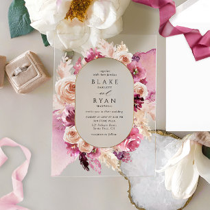 Elegantes Rosa, Burgund, Champagner-Floral Wedding Acryleinladungen