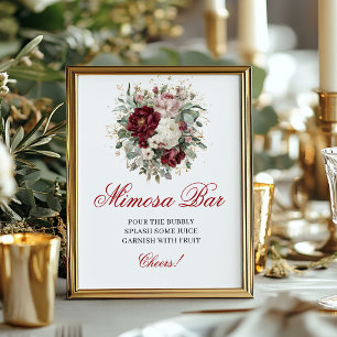 Elegantes Rosa-Burgunder Mimosa-Bar-Schild 8x10 Poster