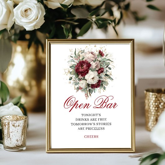 Elegantes Rosa-Burgunderrot-Open-Bar-8x10-Schild Poster