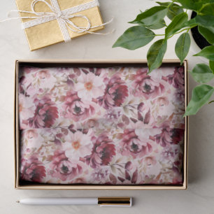 Elegantes rosa-burgunderrotes Blumenmuster Seidenpapier
