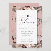 Elegantes Rosa Burgundy Brautparty Einladung (Vorne/Hinten)