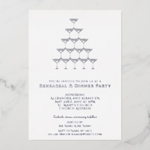 Elegantes Rosa Champagner Probe Abendessen Folieneinladung