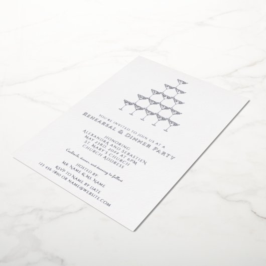 Elegantes Rosa Champagner Probe Abendessen Folieneinladung (Gedreht)