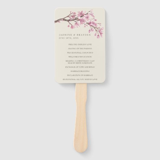 Elegantes rosa Cherry Blossom Hochzeitsprogramm Fächer (Vorderseite)