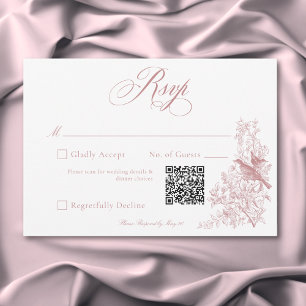 Elegantes rosa Chinoiserie Natur & Vögel Hochzeit  RSVP Karte
