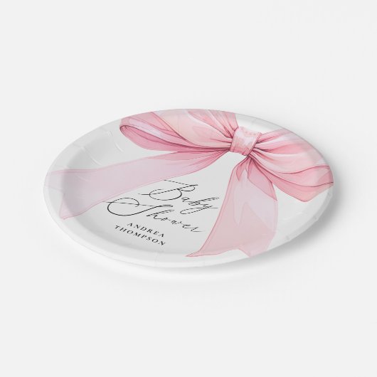 Elegantes rosa Coquette Bow Baby Shower Girl Pappteller (Schrägansicht)