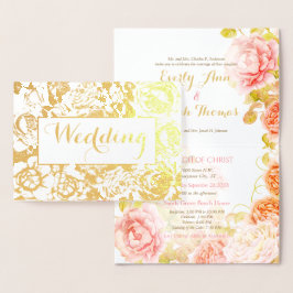 Elegantes Rosa, Coral Gold Foil Rose Hochzeit Folienkarte