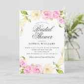 Elegantes rosa Cream Floral Wreath Brautparty Einladung (Stehend Vorderseite)