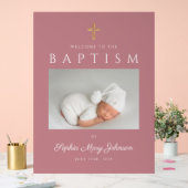 Elegantes Rosa Cross Foto Taufe Acrylschild (Hochzeit)