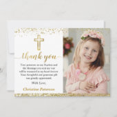 Elegantes Rosa-Cross-Girl-Taufen-Foto Dankeskarte (Vorderseite)