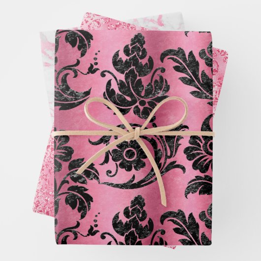 Elegantes rosa Damask Glitzer-Geschenk Geschenkpapier Set (Beispiel)