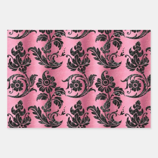 Elegantes rosa Damask Glitzer-Geschenk Geschenkpapier Set (Vorderseite)