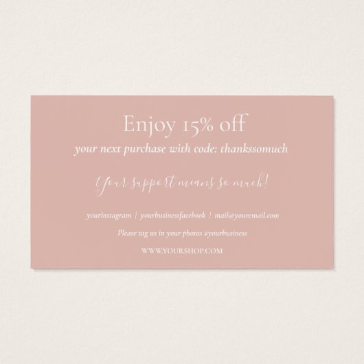 Elegantes Rosa Danke für die Karte mit Preisnachlä (Rückseite)