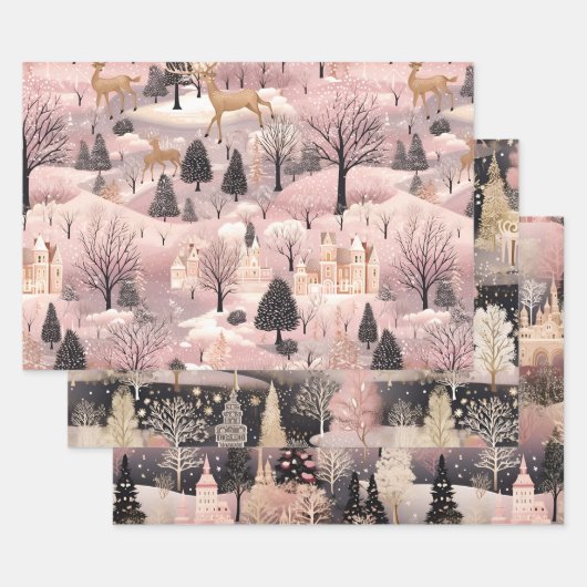 Elegantes rosa Dorf Geschenkpapier Set (Set)