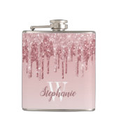 Elegantes rosa Dripping-Imitats Glitzer Monogram Flachmann (Vorderseite)