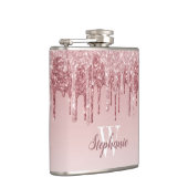 Elegantes rosa Dripping-Imitats Glitzer Monogram Flachmann (Rechts)
