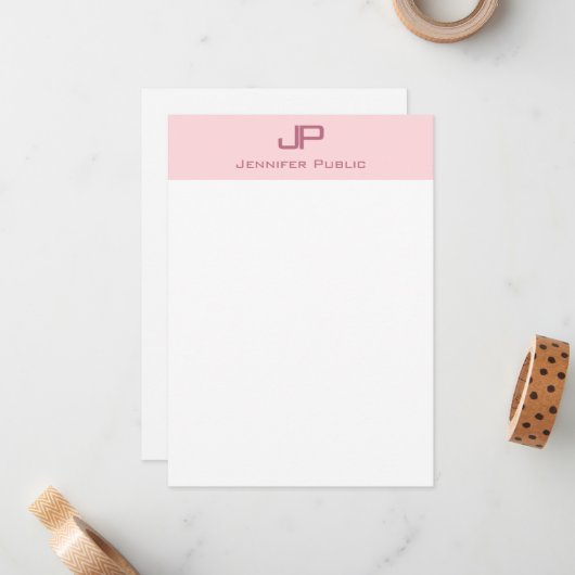 Elegantes Rosa Einfache Vorlage Monogramm (Vorderseite/Rückseite Beispiel)