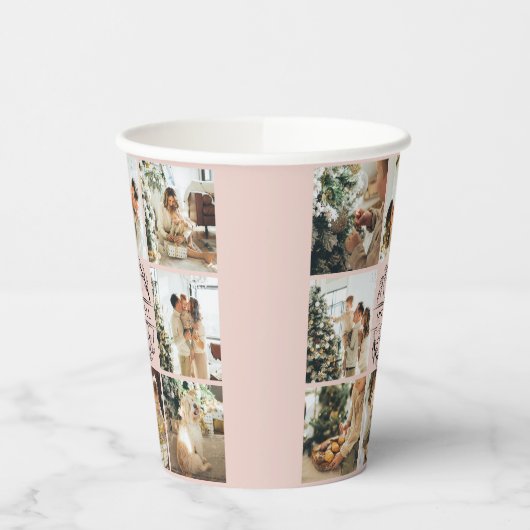 Elegantes Rosa Einfaches Familienfoto Collage Pappbecher (Links)