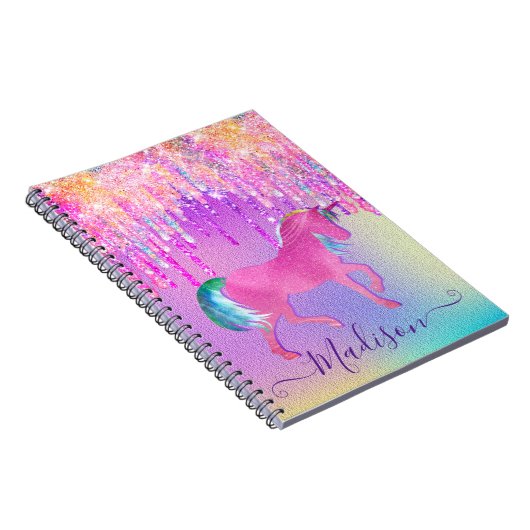 Elegantes Rosa Einhorn-Tropfmonogramm Glitzer Notizblock (Rechte Seite)