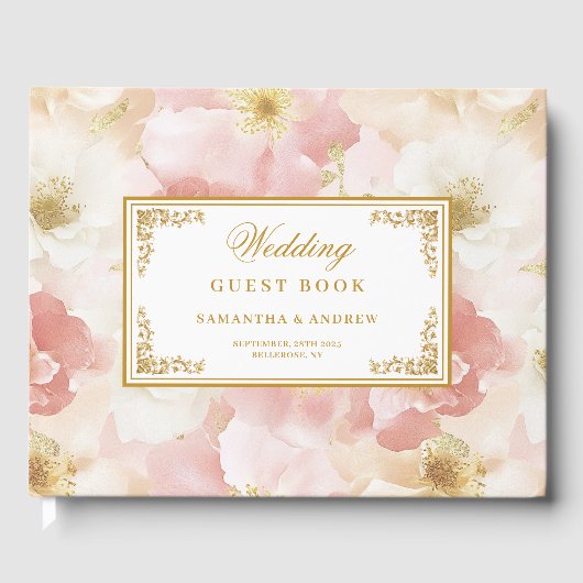 Elegantes rosa Elfenbein BlumenGästebuch Gästebuch (Vorderseite)