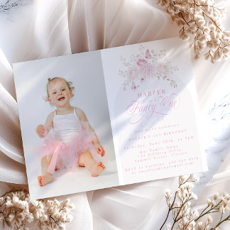 Elegantes Rosa Fancy Eins | Foto zum 1. Geburtstag Einladung