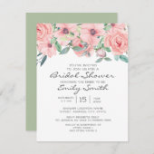 Elegantes, rosa Farbtupfer Grünes Brautparty Einladung (Vorne/Hinten)