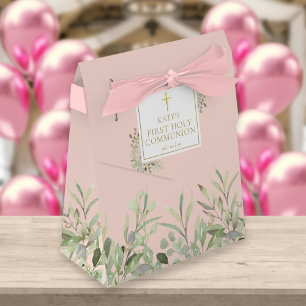 Elegantes Rosa First Holy Communion Grünzeug Flora Geschenkschachtel