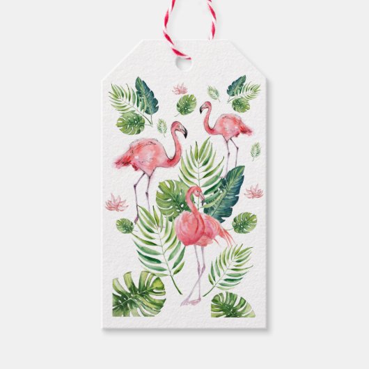 Elegantes rosa Flamingo tropisches Blätter Muster Geschenkanhänger (Vorderseite)