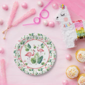 Elegantes rosa Flamingo tropisches Blätter Muster Pappteller (Party)