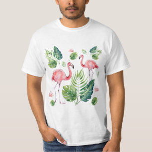 Elegantes rosa Flamingo tropisches Blätter Muster T-Shirt