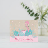 Elegantes rosa Flamingo und tropische Blätter Postkarte (Stehend Vorderseite)