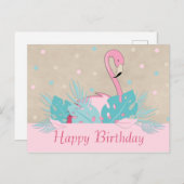 Elegantes rosa Flamingo und tropische Blätter Postkarte (Vorne/Hinten)