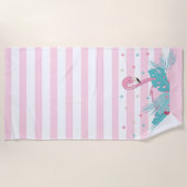 Elegantes rosa Flamingo und tropische Blätter Strandtuch (Vorderseite)