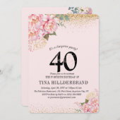 Elegantes Rosa Flora & Glitzer 40. Geburtstag Part (Vorne/Hinten)