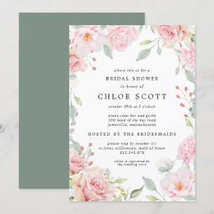 Elegantes Rosa Flora und Rose Gold Brautparty Einladung
