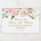Elegantes Rosa Floral Custom Gold Brautparty Mini Schaumweinetikett (Einzelnes Label)