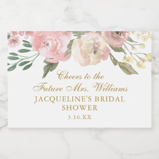 Elegantes Rosa Floral Custom Gold Brautparty Mini Schaumweinetikett (Einzelnes Label)