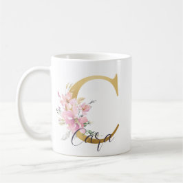 Elegantes Rosa Floral Gold Letter Monogram C Kaffeetasse