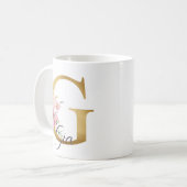 Elegantes Rosa Floral Gold Letter Monogram G Kaffeetasse (Vorderseite Links)