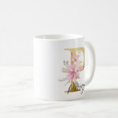 Elegantes Rosa Floral Gold Letter Monogram P Kaffeetasse (VorderseiteRechts)