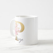 Elegantes Rosa Floral Gold Letter Monogram P Kaffeetasse (Vorderseite Links)
