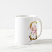 Elegantes Rosa Floral Gold Letter Monogram S Kaffeetasse (VorderseiteRechts)